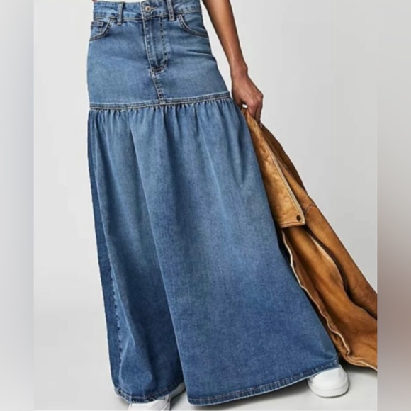 Free People Jordan Denim Maxi Skirt We The Free - Picture 5 of 15